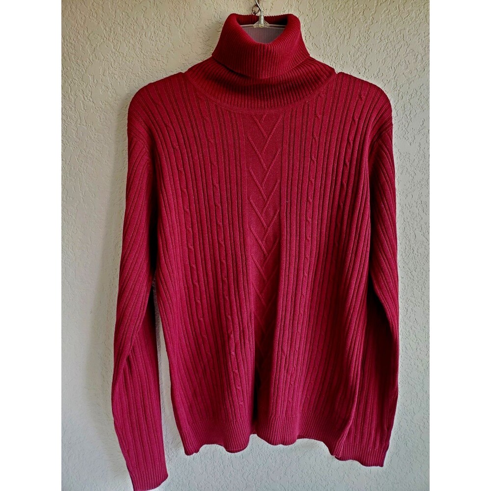 Dressbarn Turtleneck Pullover Sweater Cable Knit Preppy Old Money Burgundy L